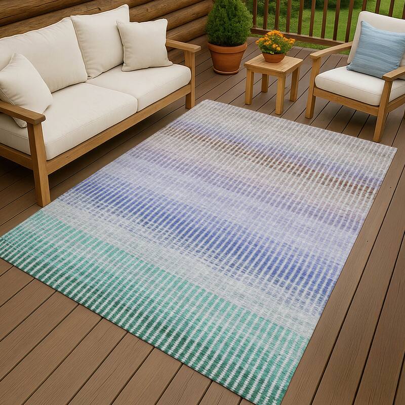Machine Washable Indoor/ Outdoor Contemporary Stripes Chantille Rug