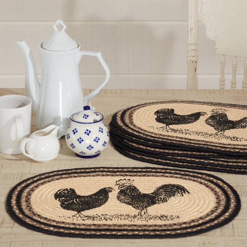 Set of 6 Sawyer Mill Charcoal Poultry Jute Placemats (12 x 18 in.) - Placemat 12x18