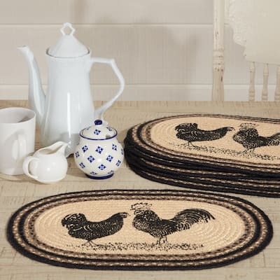 Set of 6 Sawyer Mill Charcoal Poultry Jute Placemats (12 x 18 in.) - Placemat 12x18