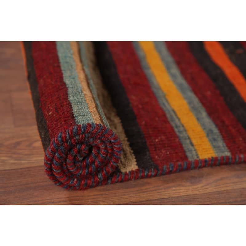 Striped Kilim Qashqai Persian Vintage Rug Hand-Woven Wool Carpet - 6'2"x 9'0"