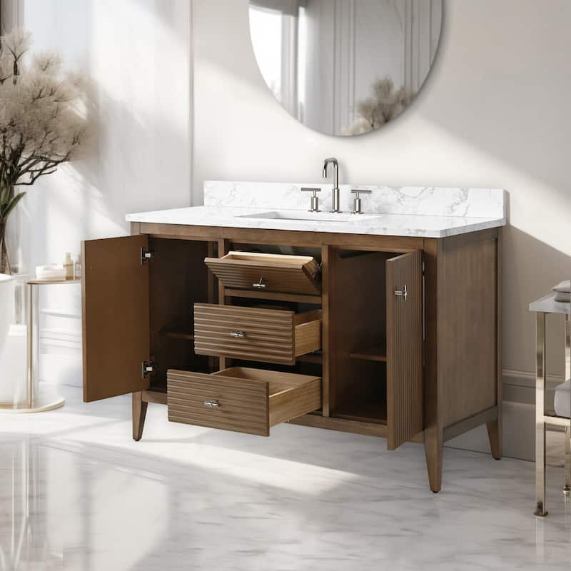 Vanity Art 48" Single Sink Bathroom Vanity Cabinet with Engineered Marble Countertop