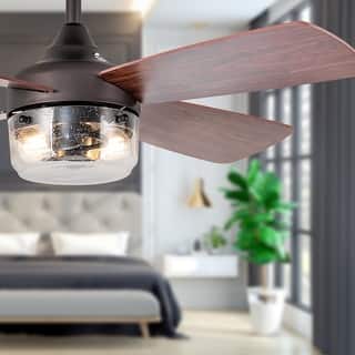 Aiden River of Goods Bronze and Mahogany Metal Remote-Controlled 42" Ceiling Fan - 42" x 42" x 11"/15.25"