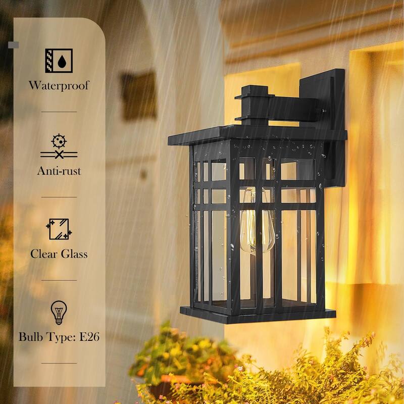 Outdoor Wall Lantern in Black/White Finish,Wall Sconce Lantern with Clear Glass