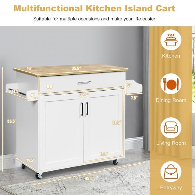 Rolling Kitchen Island Cart with Towel and Spice Rack - 45.5" x 16" x 33.5"(L x W x H)