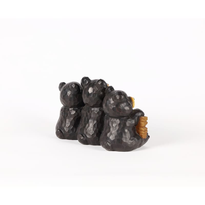 14.5" Black and Brown Bear Family Holding "WELCOME" Sign Garden Statue