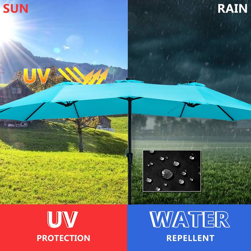 Ainfox 15ft Patio Umbrella with Base Outdoor Umbrella with Lights