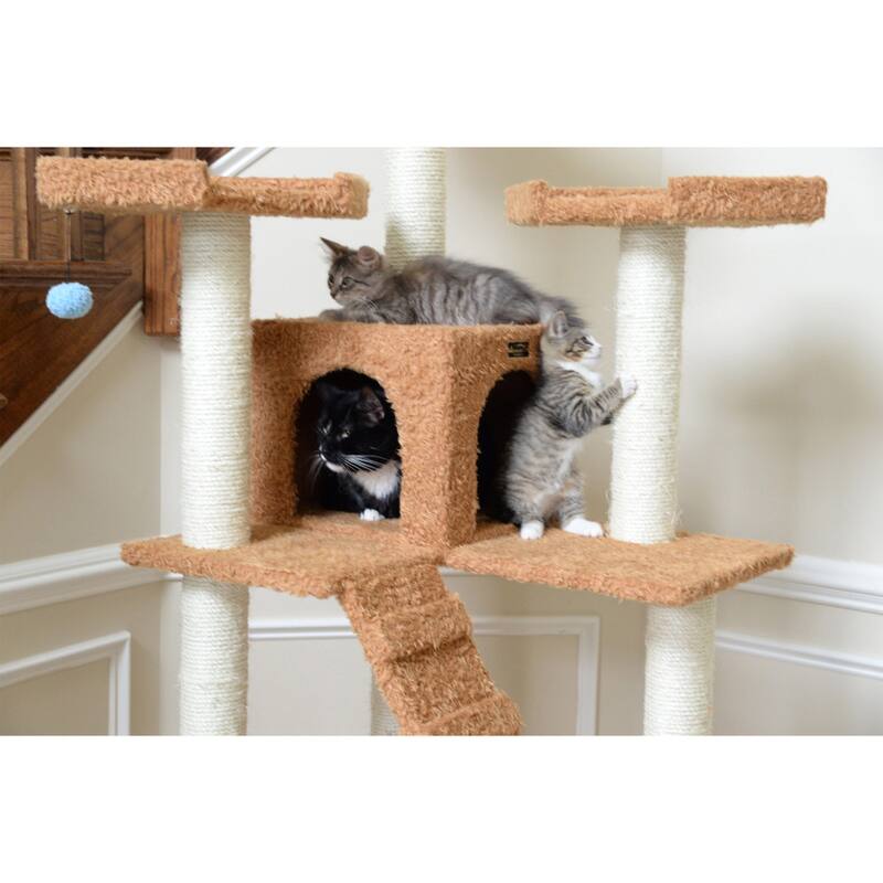 74" Multi-Level Wood Cat Tree Play Furniture With ScratchhIng Posts