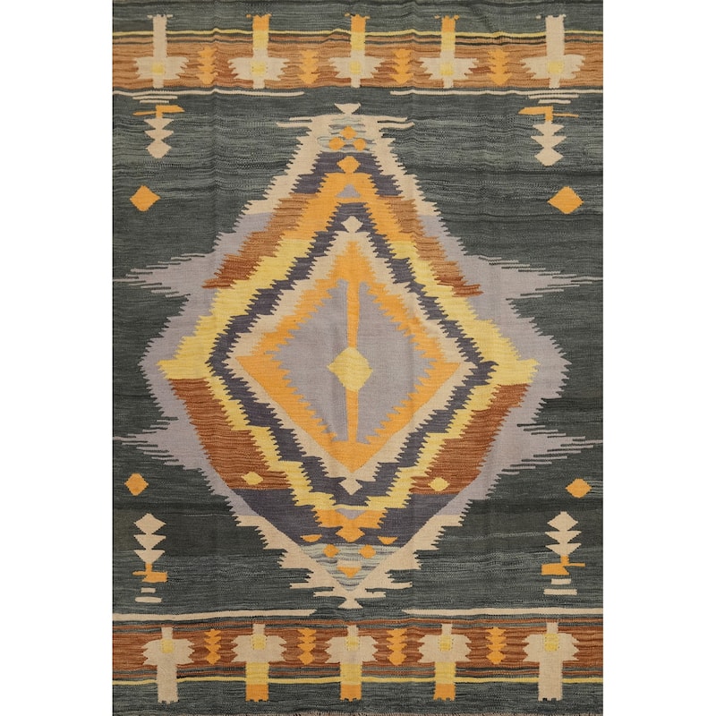 Hand Woven Southwestern Wool Multi-Colored Geometric Area Rug - 6' 6'' X 5' 0''