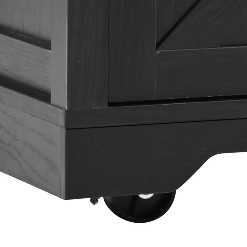 53.7" Farmhouse Kitchen Island with Power Outlet, 2 Sliding Barn Door Kitchen Storage Island with Drop Leaf