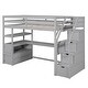 preview thumbnail 26 of 30, Traditional Concise Design Twin Size Loft Bed with Built-In Desk and Shelves,Storage Staircase and Drawers,Sturdy Wood Frame
