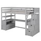 preview thumbnail 10 of 14, Twin Size Wood Loft Bed with Desk and Shelves,Storage Staircase and Drawers