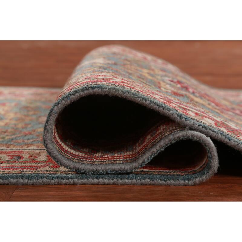 Light Blue Geometric Heriz Serapi Runner Rug Handmade Wool Carpet - 2'8"x 15'9"