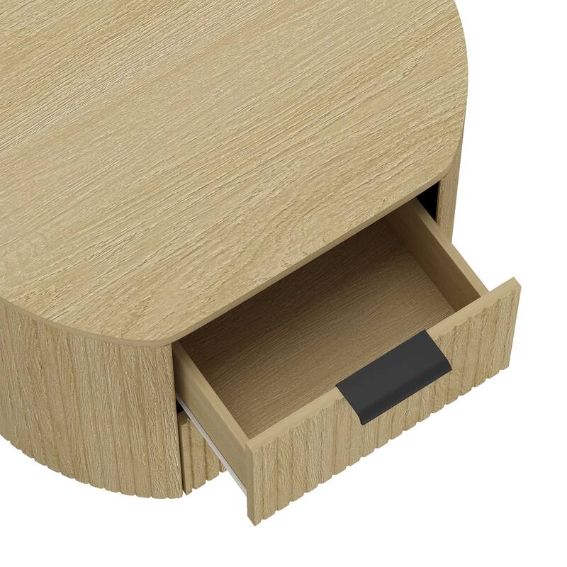 Modern Nightstand with 2 Drawers Natural Oak Finish Ribbed Texture