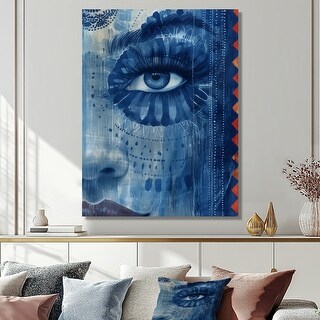 Designart "Blue Boho Woman Portrait III" Woman Boho Canvas Wall Art - Modern Wall Decor Art Blue Wall Art Print