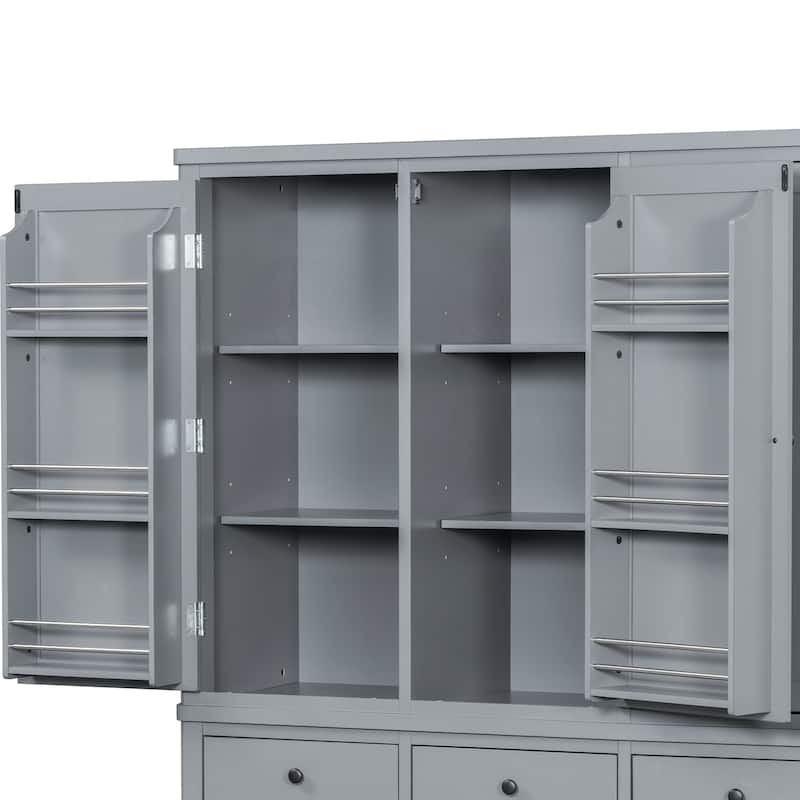 75" Farmhouse Kitchen Pantry Cabinet with Door Shelves, Large Freestanding Cupboard with Pull-Out Trays