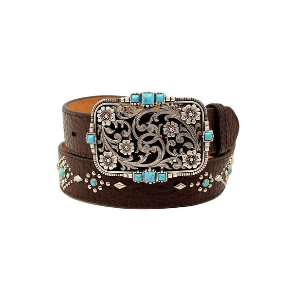 Nocona Western Belt Womens Turquoise Stones Floral Nailheads