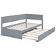 preview thumbnail 12 of 13, Twin Size Wood Daybed with Trundle and Guardrail, Solid Pine Frame, No Box Spring Required, Vintage Style for Bedroom, Grey