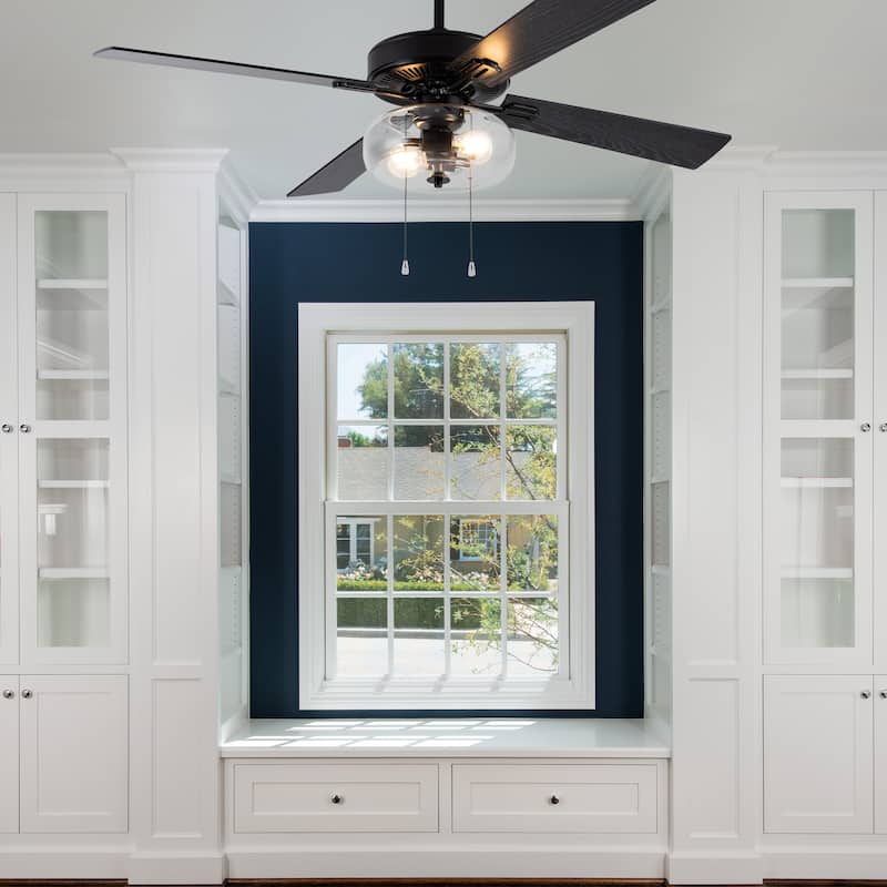 Aya River of Goods Black Metal and Glass 52-Inch Ceiling Fan with Light - 52" x 52" x 13.5"/18.5"
