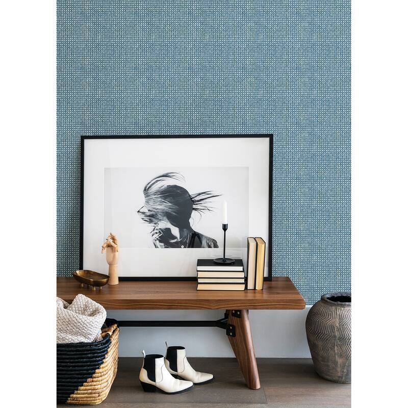 A-Street Prints Zia Blue Basketweave Wallpaper