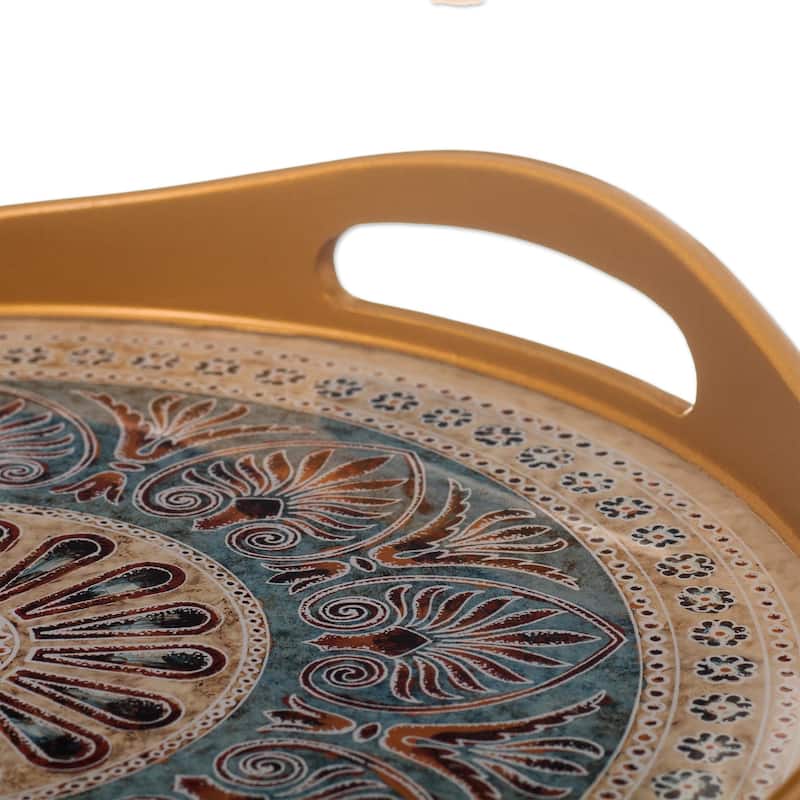 Novica Handmade Heart Mandala Reverse-Painted Glass Tray (12 Inch)