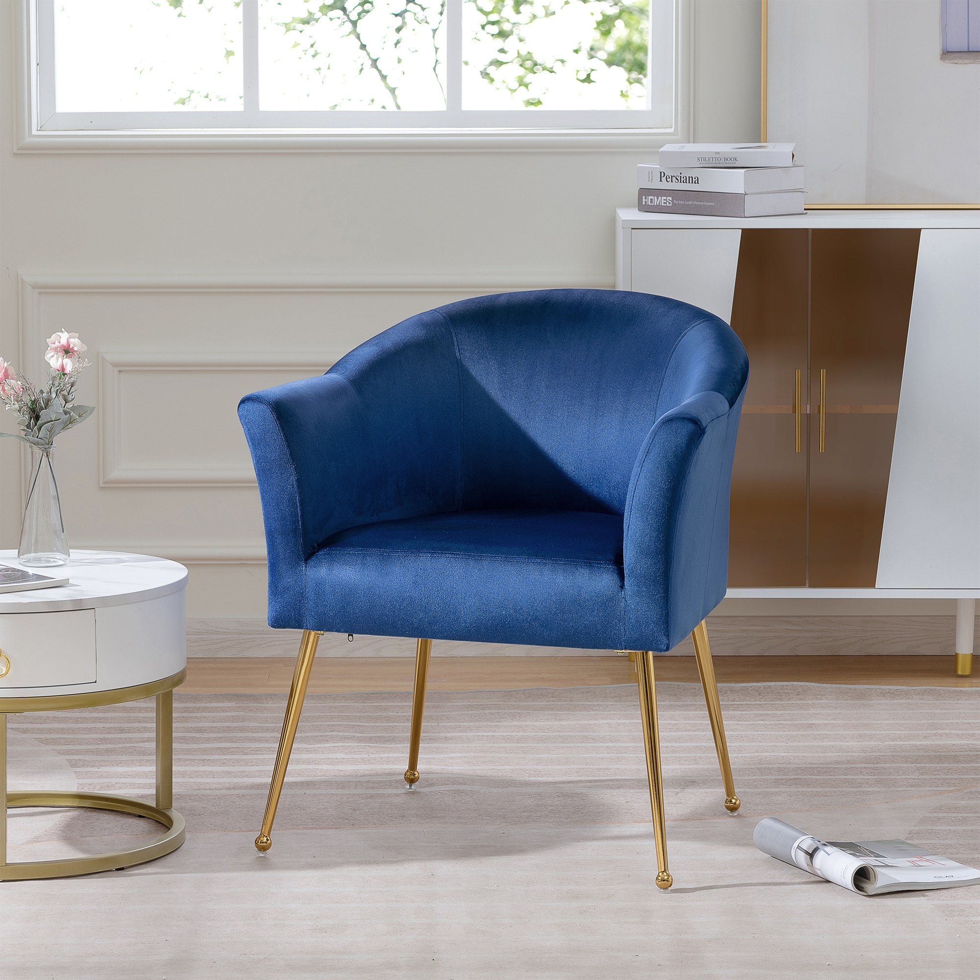 Blue velvet reading chair online