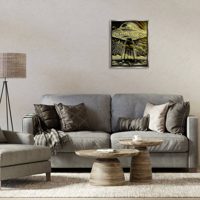 Stupell Mysterious Alien UFO Framed Floater Canvas Wall Art Design By Jesse Keith