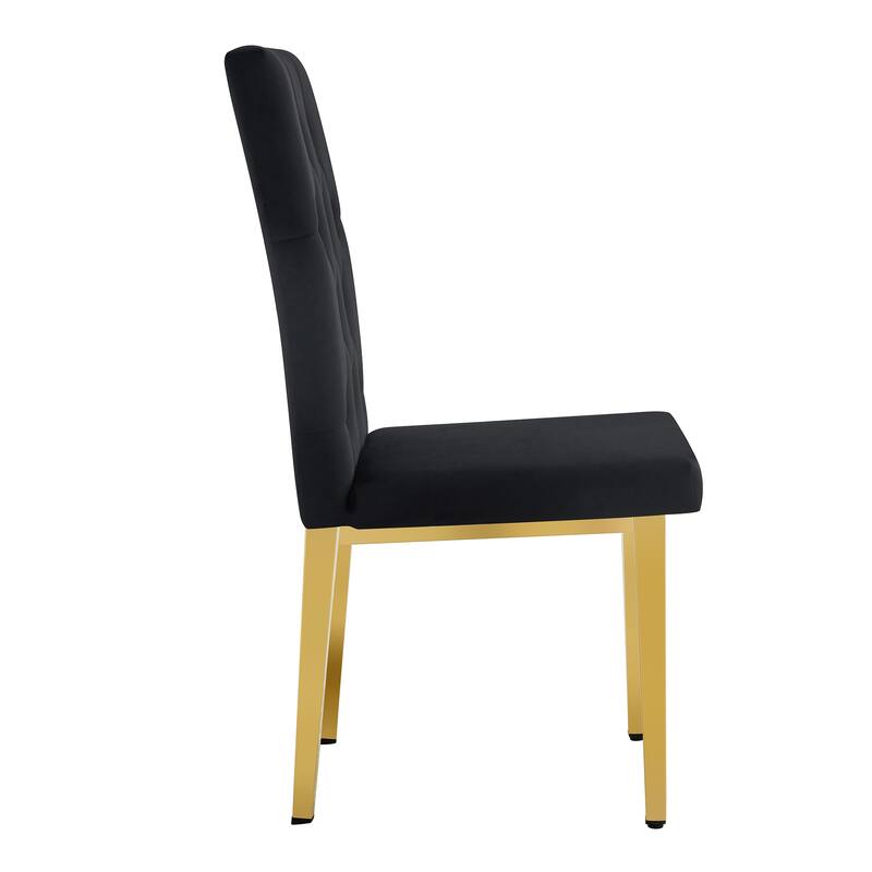 2 piece dining chairs.The gold metal legs complement the black velvet,showcasing a perfect blend