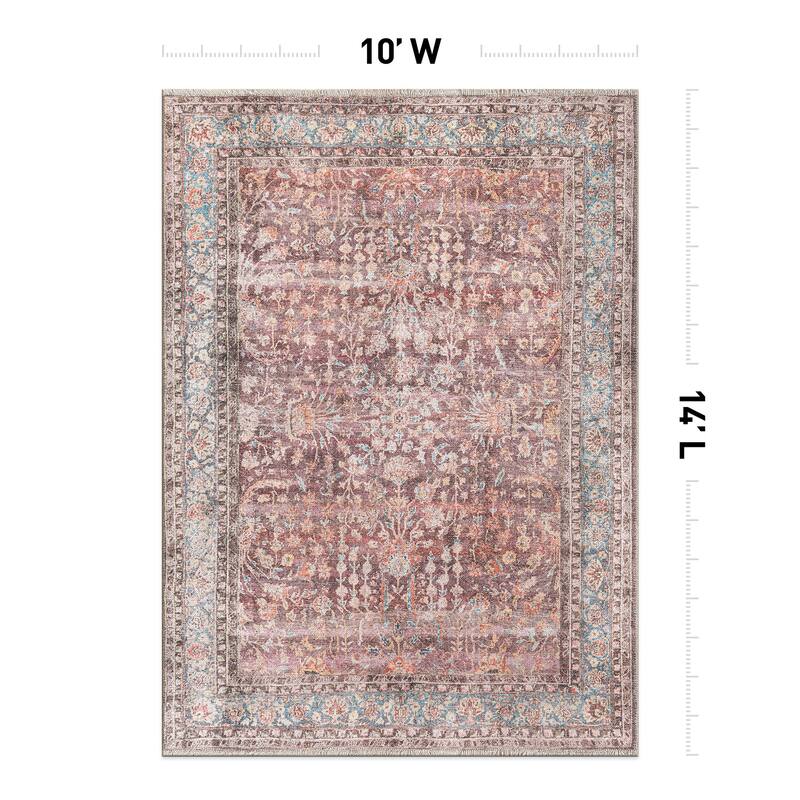 World Rug Gallery Vintage Distressed Bordered Washable Area Rug