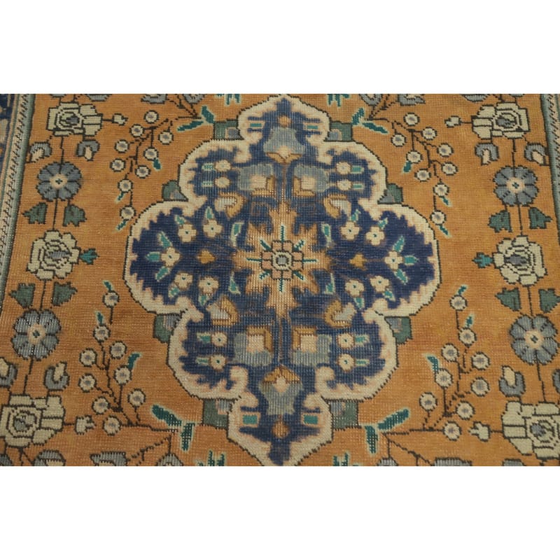 Hand Knotted Oriental 100% Wool Carpet Traditional Floral Oranges & Rust Tabriz Area Rug - 4' 4'' X 3' 3''