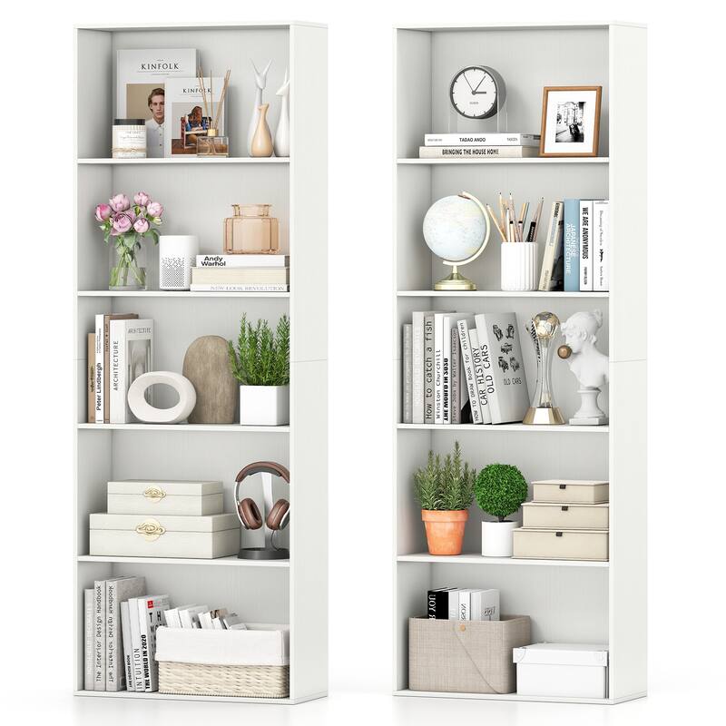 Gymax 2 PCS 5-Tier Bookshelf Open Bookcase Freestanding Display Shelf - White