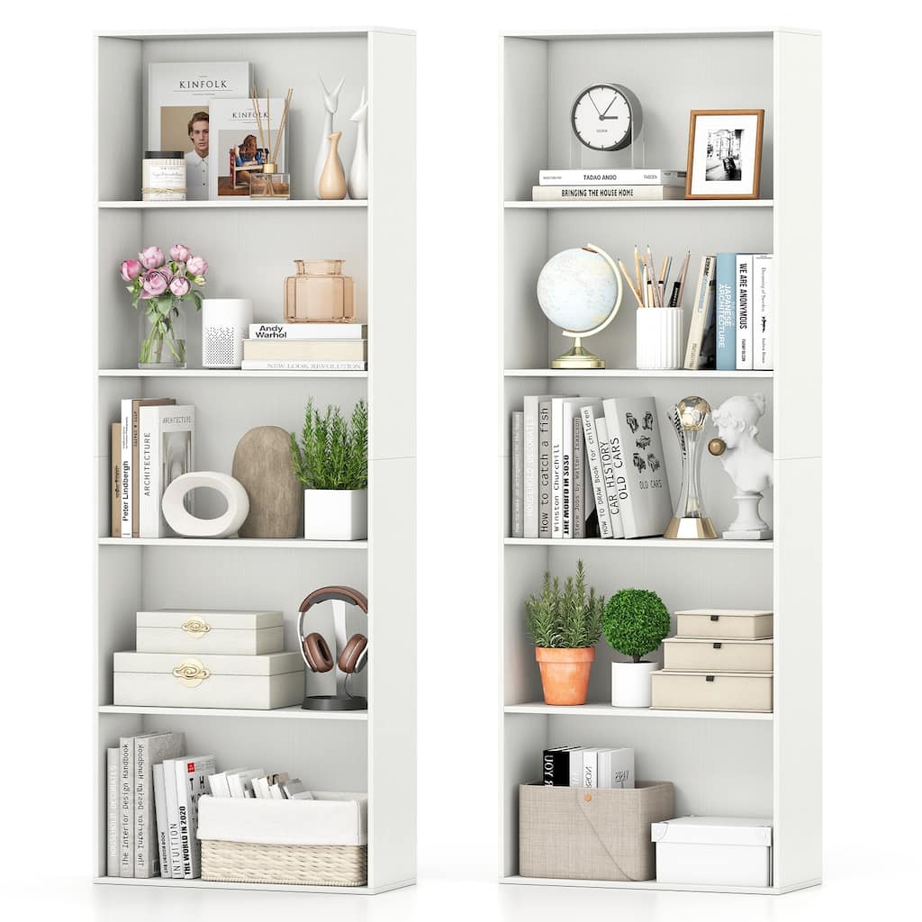 Gymax 2 PCS 5-Tier Bookshelf Open Bookcase Freestanding Display Shelf