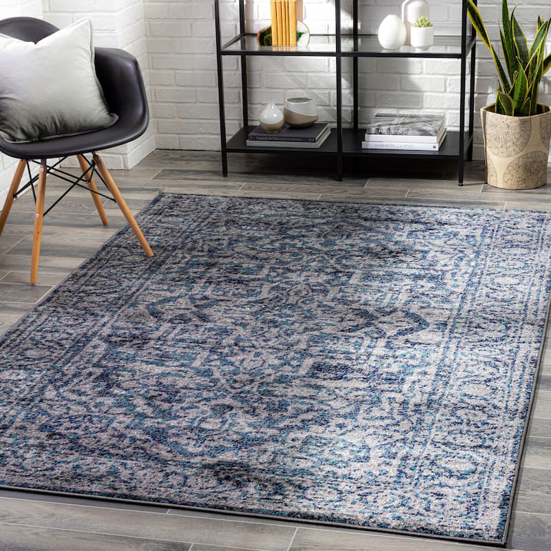 Livabliss Vintage Monte Carlo Medallion Area Rug - 7'10" x 10'2" - Navy