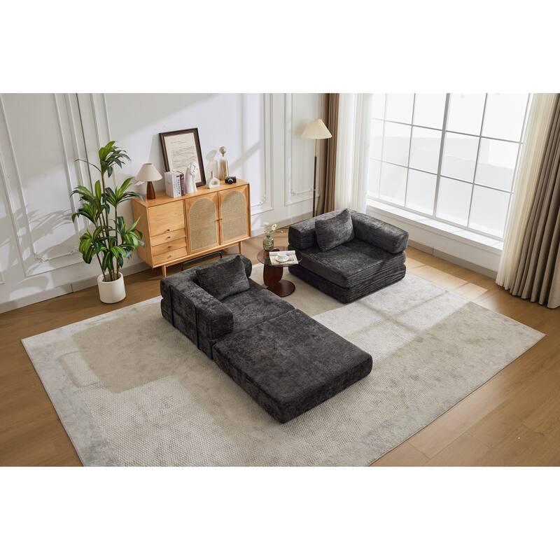 2-in-1 Foldable Sofa Bed Floor Sofa Couch with Armrests, Convertible Lounge Sofa for Living Room Bedroom