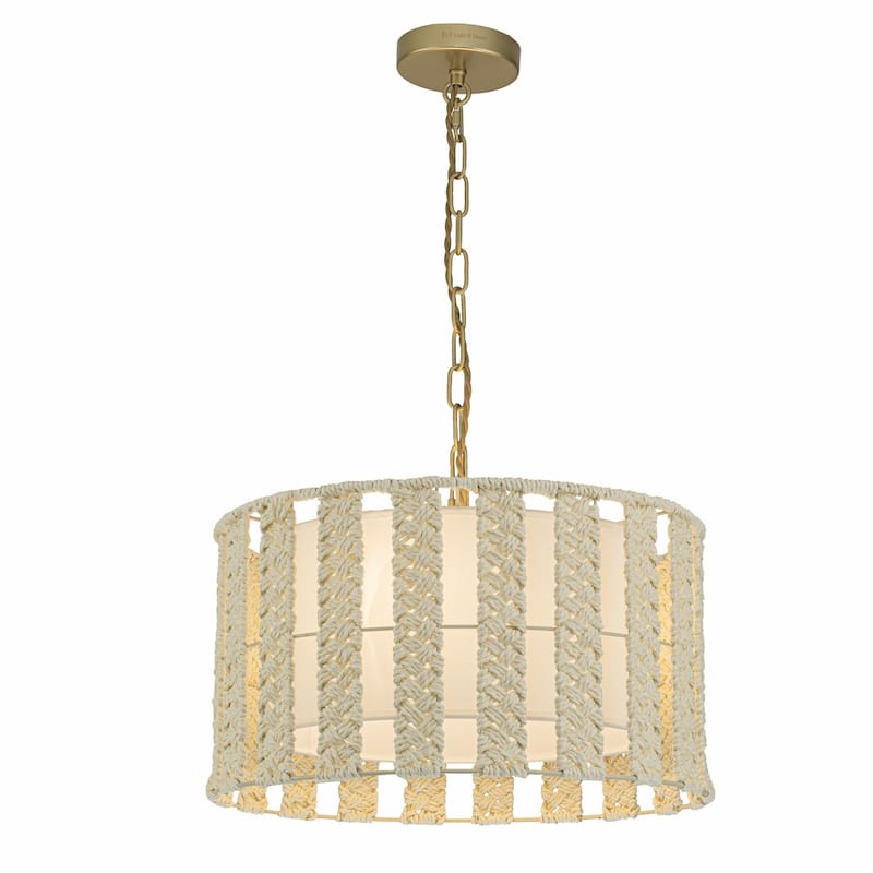 Roka 3-Light Rattan Rope Drum Pendant, Coastal Boho - Handwoven - 18" Wide