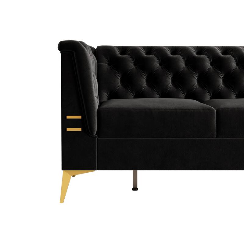 82'' Velvet 3 Seater Chesterfield Sofa Couch with Gold Metal Legs, High Rebound Sponge and Removable Cushions