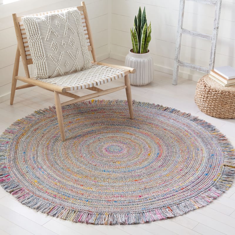SAFAVIEH Handmade Braided Pelagia Fringe Round Rug - 5' Round - Yellow/Ivory