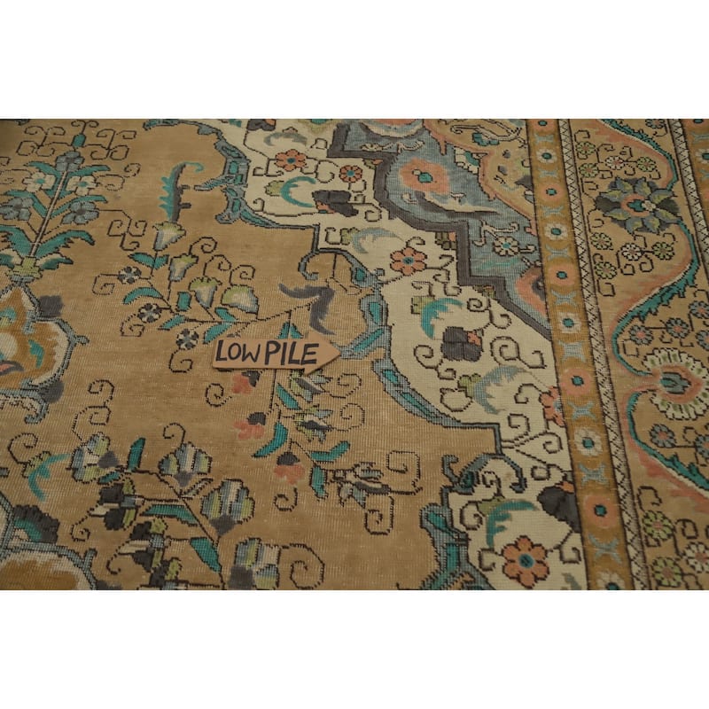 Hand Knotted Oriental 100% Wool Carpet Traditional Floral Brown Tabriz Area Rug - 12' 11'' X 9' 2''