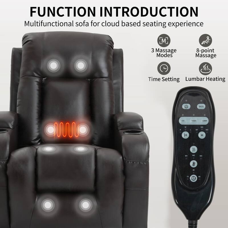 Black Power Lift Recliner with Massage, Lumbar Heat, USB, and Cup Holders
