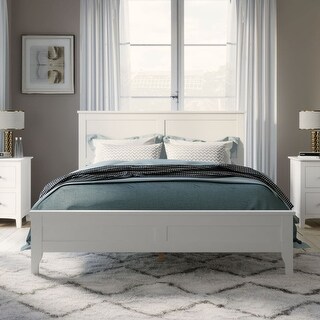 White Modern Solid Wood King Platform Bed