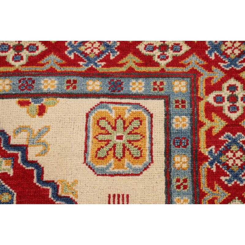 Kazak Area Rug Hand-Knotted Oriental Beige Wool Carpet - 4'0" x 6'0"
