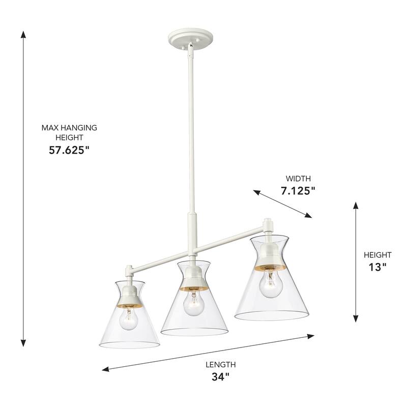 Malta 34" Wide 3-Light Linear Pendant with Clear Glass