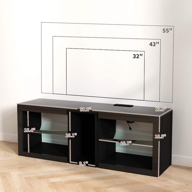 High Gloss TV Stand with RGB LED Lighting Remote Control USB Ports and Power Outlets for TVs up to 55 Inches