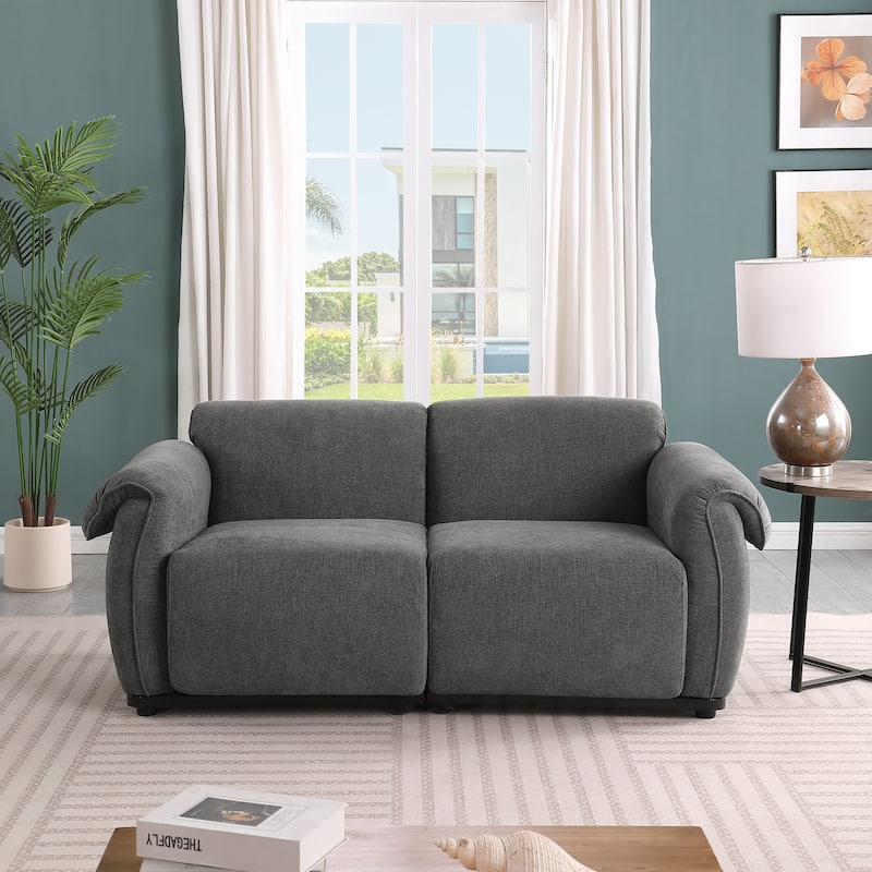 68.5" Chenille Modular Sofa - Fashionable Small Sectional with Iron Frame for Living Room, Bedroom - Grey