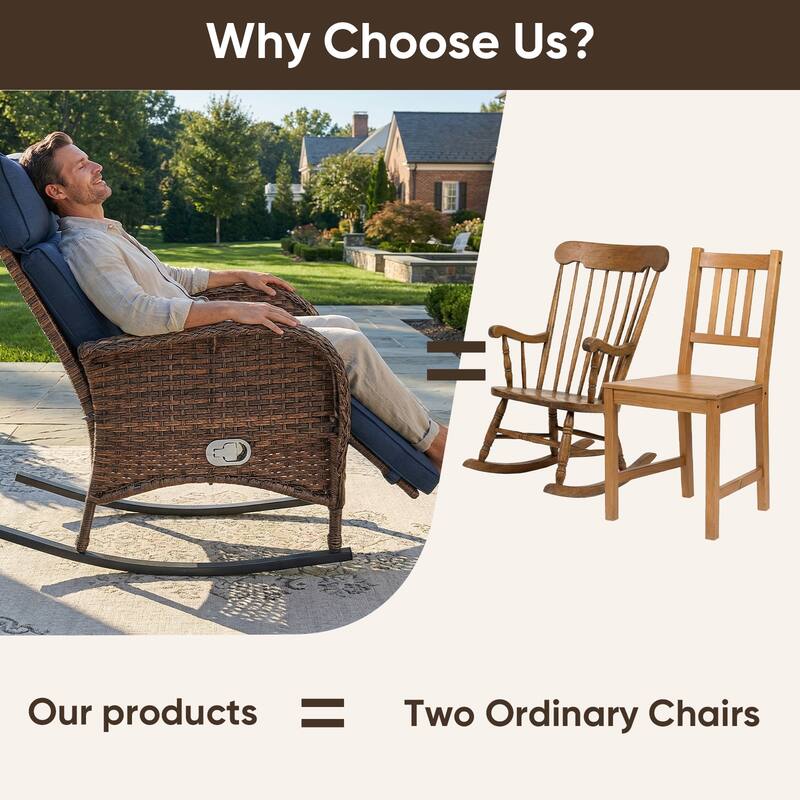 Pocassy Versatile Outdoor Recliner Rocker Chair with Thick Cushion