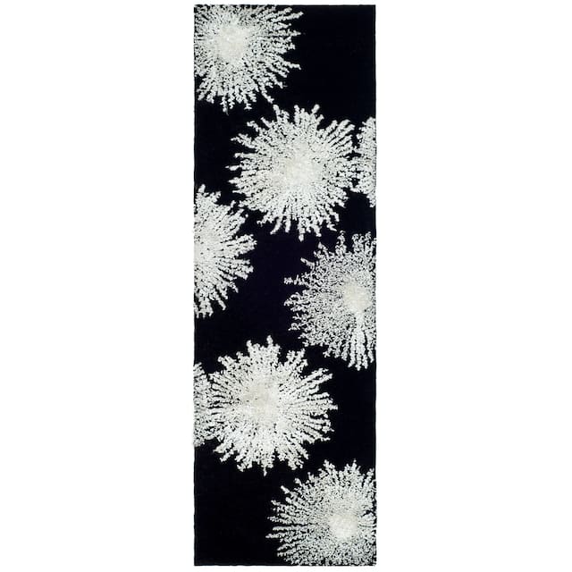 SAFAVIEH Handmade Soho Miyase Modern Burst New Zealand Wool Rug - 2'6" x 6' Runner - Black/White