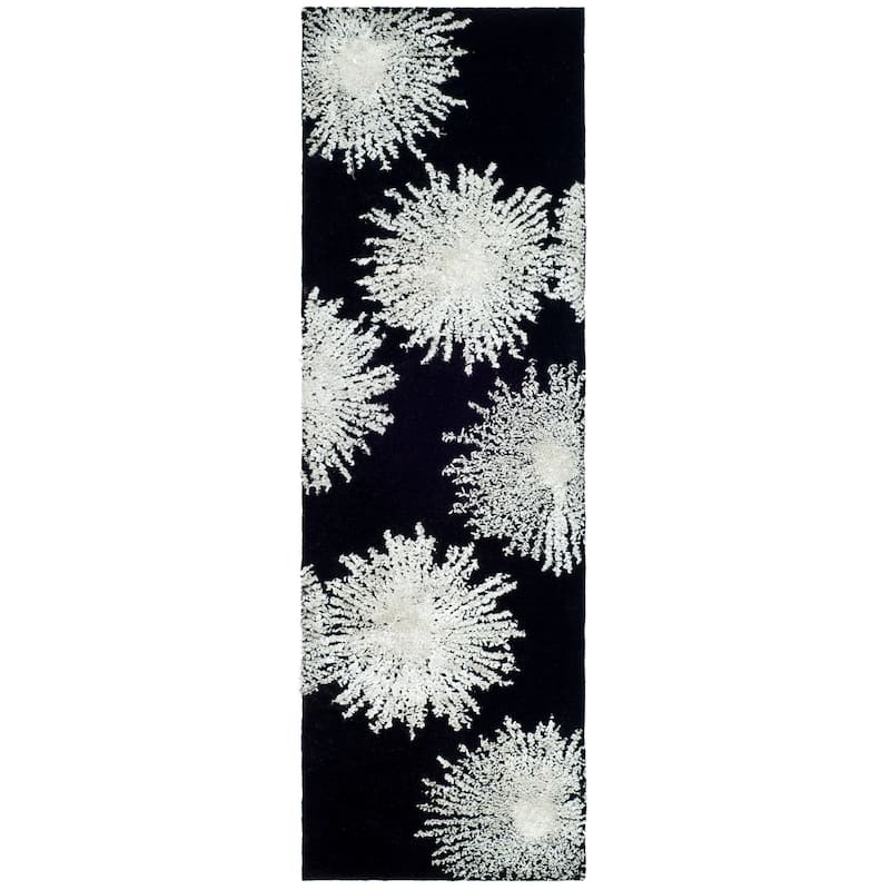 SAFAVIEH Handmade Soho Miyase Burst New Zealand Wool Rug - 2'6" x 14' Runner - Black/White