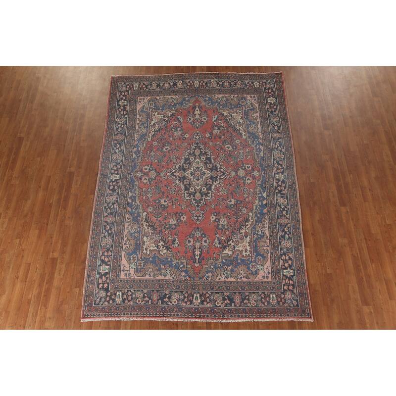 Hamedan Persian Vintage Rug Handmade Wool Carpet - 7'2"x 10'2"
