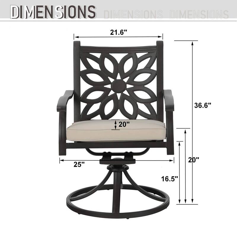 MAISON ARTS 7-Piece Cast Aluminum Patio Dining Set with Round Dining Table & 6 Dining Chairs