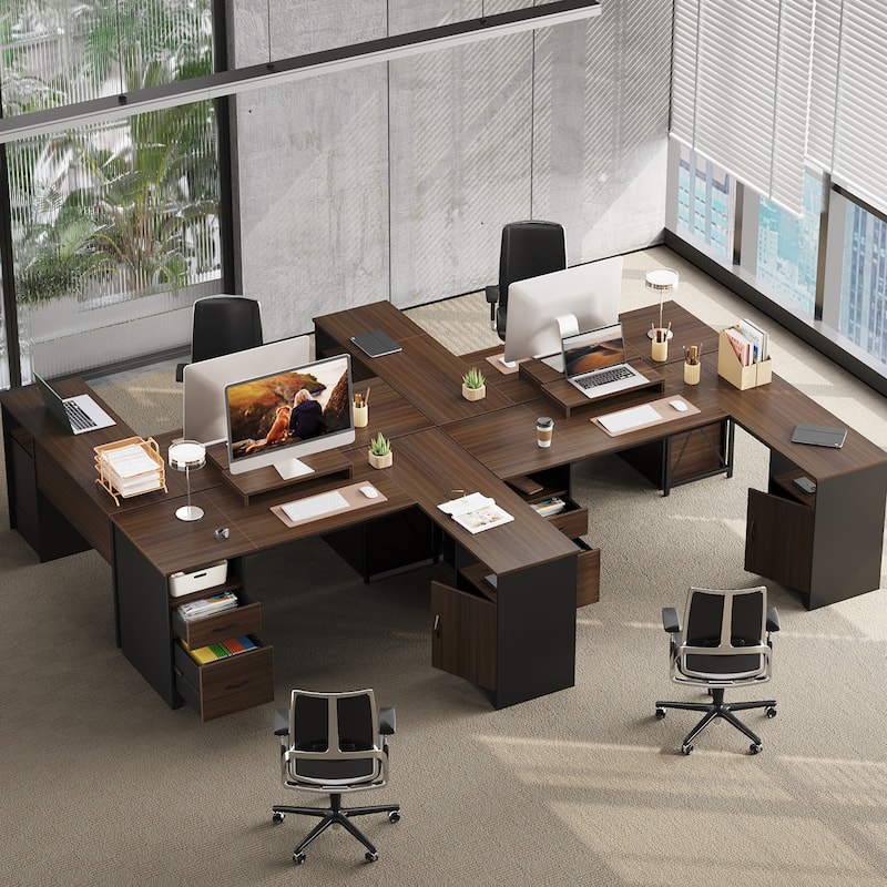 63'' L Shaped Home Office Desk with File&Storage Drawers and Cabinet, Computer Desk with Monitor Stand and Open Compartments
