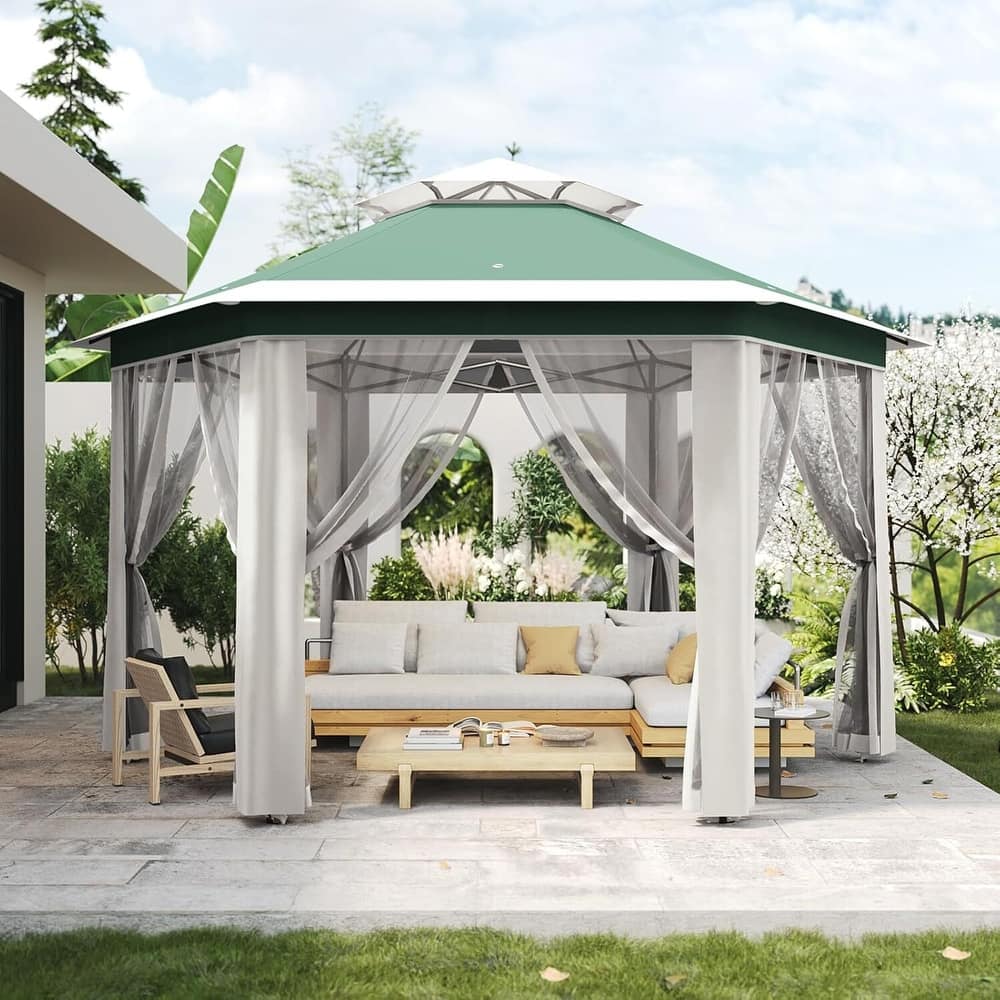 13' x 13' Hexagonal Pop Up Gazebo Canopy Shelter for Backyard, Garden, Lawn - 13' x 13'